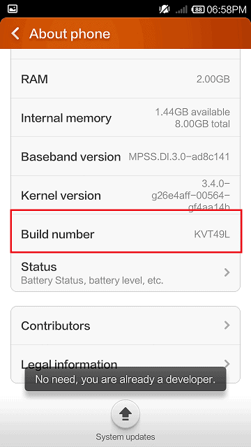 Developer option and USB debugging in Xiaomi Redmi Note