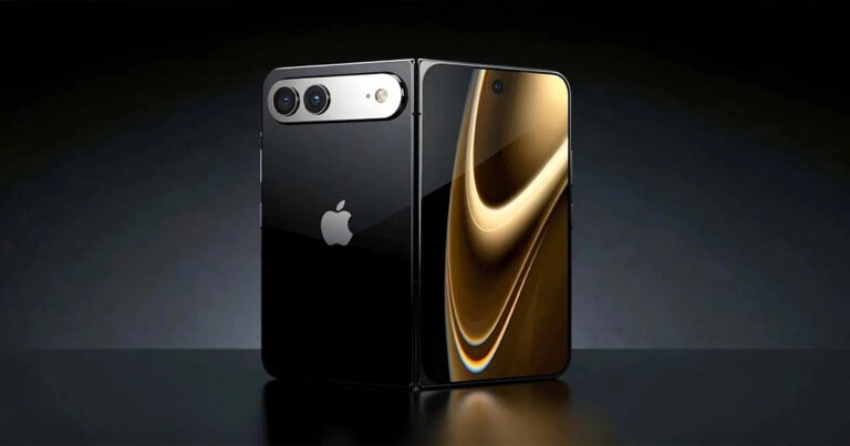 Leaked render of Apple’s foldable iPhone showing front display and rear dual camera design