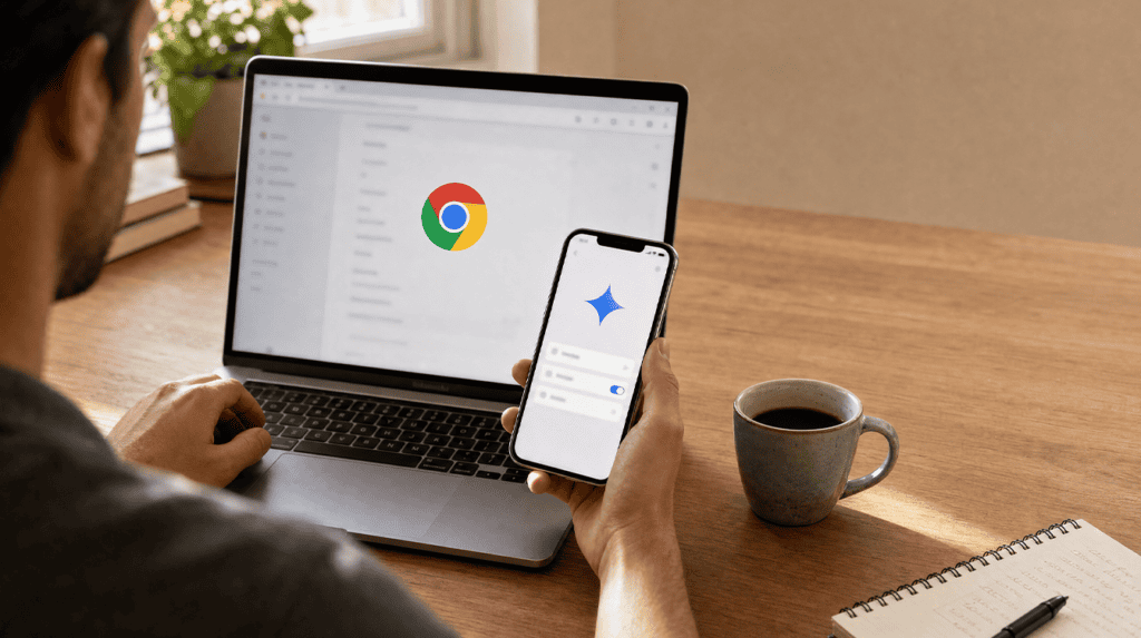 Parent adjusting laptop settings to turn off Gemini in Chrome