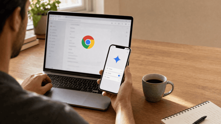Parent adjusting laptop settings to turn off Gemini in Chrome