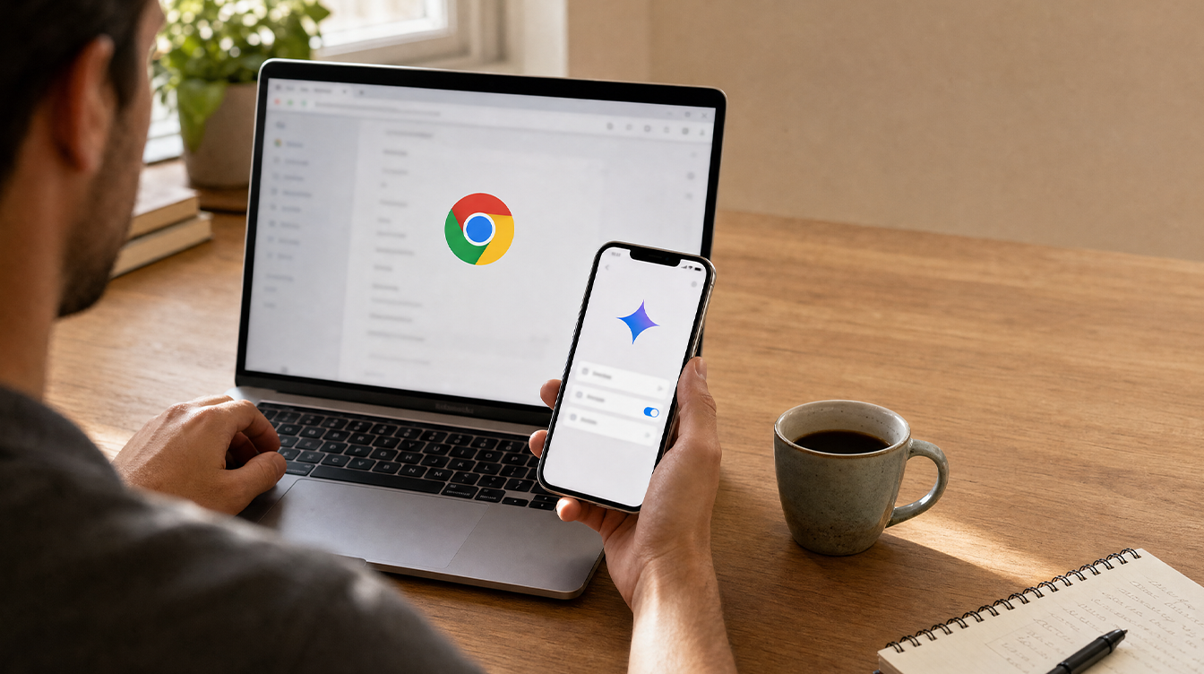 Parent adjusting laptop settings to turn off Gemini in Chrome